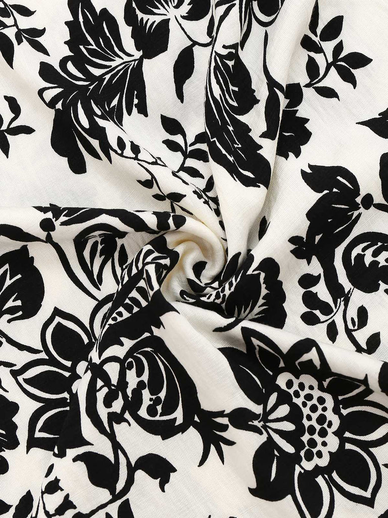 Robe mi-longue à fleurs à manches courtes années 1970