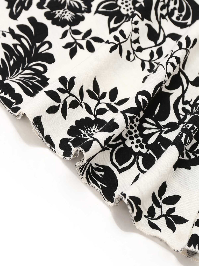 Robe mi-longue à fleurs à manches courtes années 1970