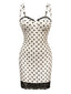 Robe moulante blanche à pois dentelle années 1960