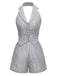 2PCS Gilet licou à revers et short à poches à rayures fines gris des années 1950