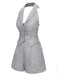 2PCS Gilet licou à revers et short à poches à rayures fines gris des années 1950