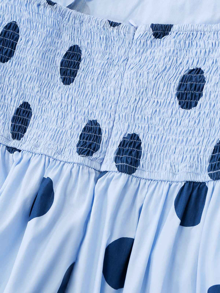 Robe Bleue Pois Sans Bretelles Plissée Années 1940