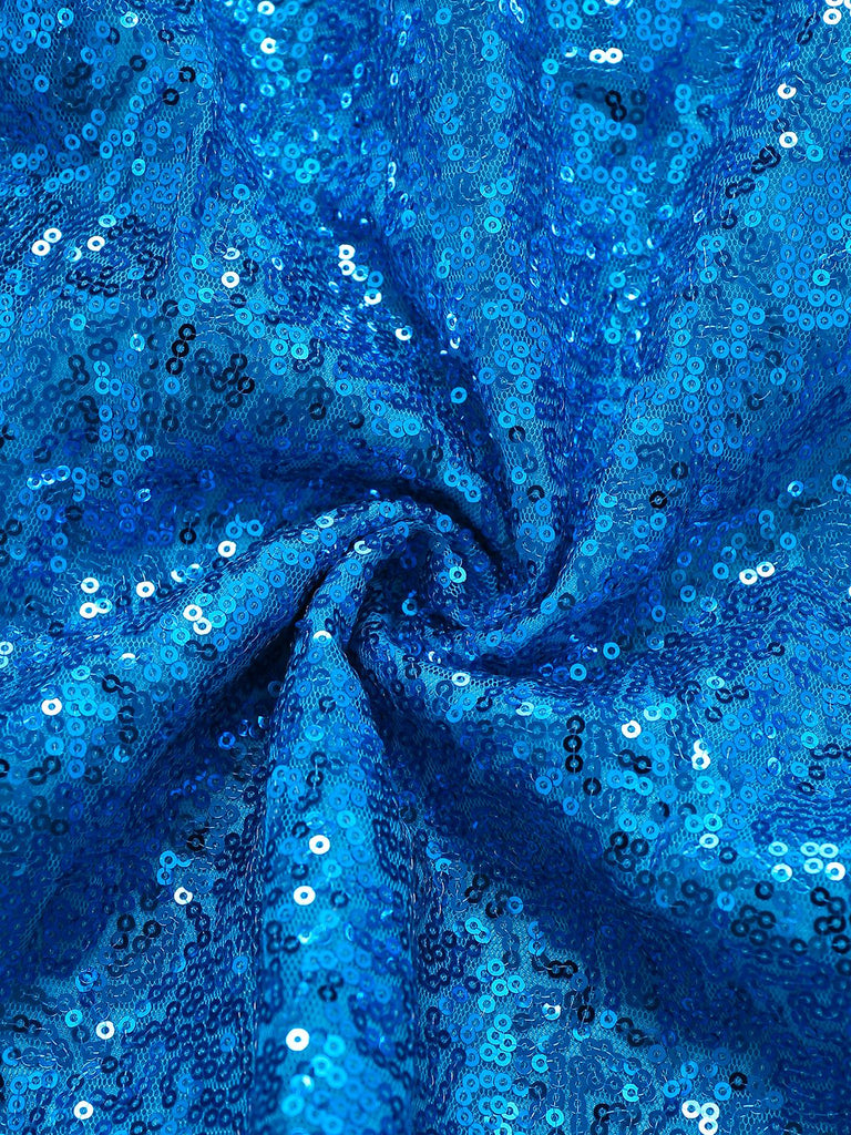 Cape et robe Elsa bleue à paillettes unis années 1970