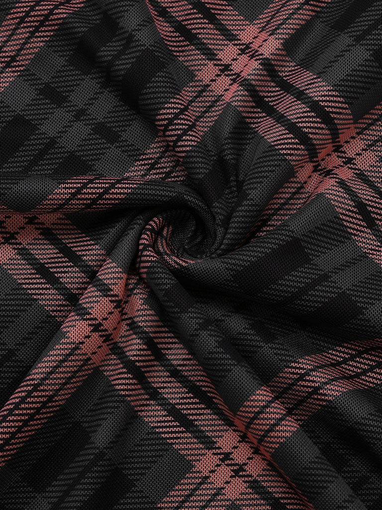Robe longue à bretelles col V écossais marron des années 1930