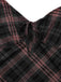 Robe longue à bretelles col V écossais marron des années 1930