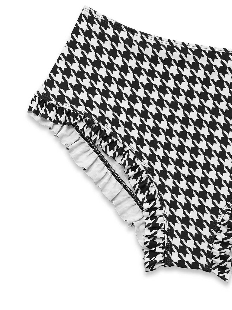 Ensemble bikini à lacets pied-de-poule noir des années 1930