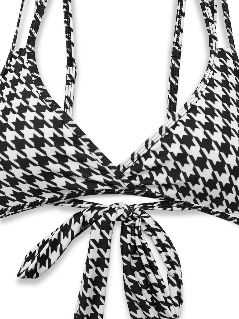 Ensemble bikini à lacets pied-de-poule noir des années 1930
