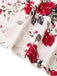 Robe trapèze blanche à lacets et imprimé roses des années 1950