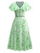 Robe à pois irréguliers à volants et col en V années 1940