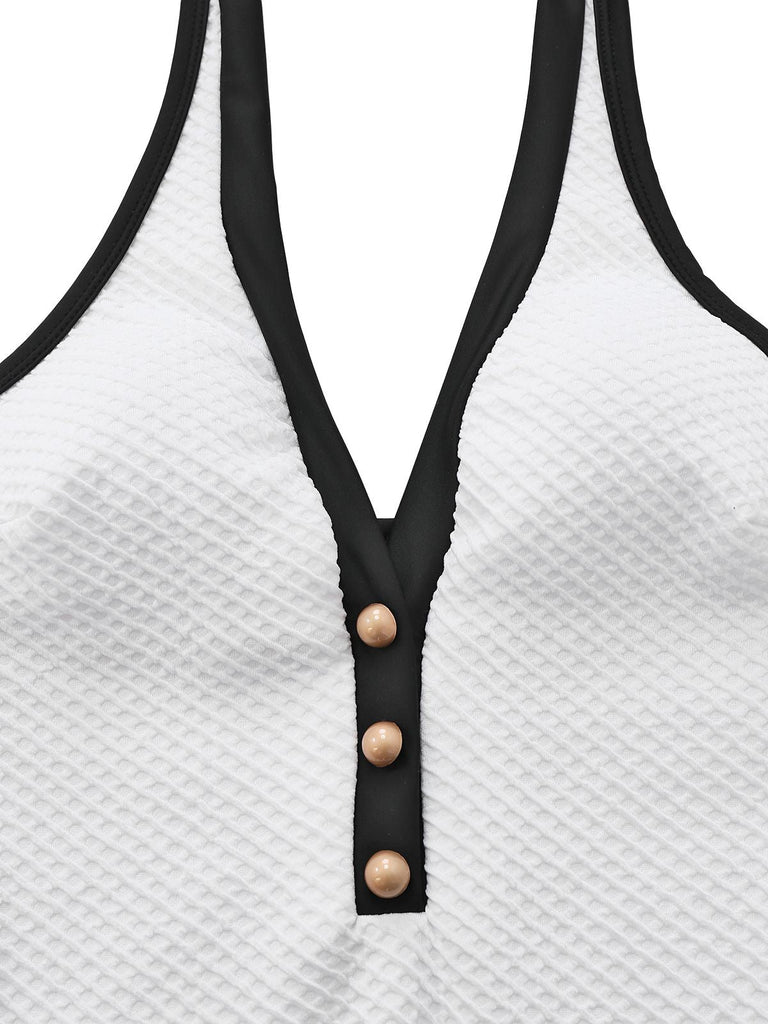 Maillot de bain dos nu col V boutonné 1950s