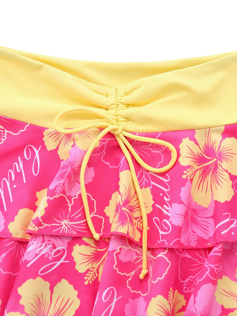 Bikini bleu imprimé floral volanté années 1960