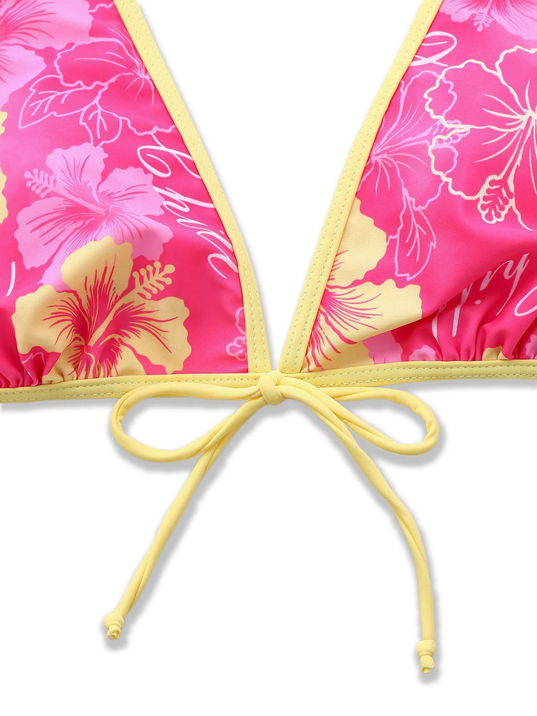 Bikini bleu imprimé floral volanté années 1960