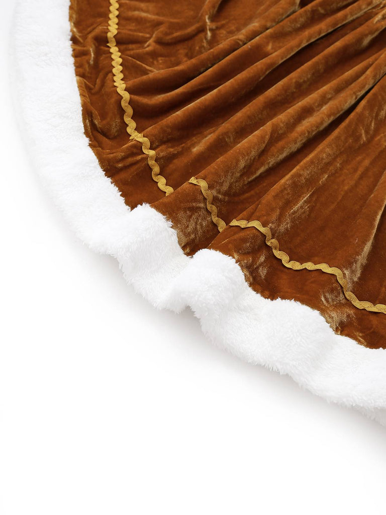 2PCS Cape de Noël marron et robe en velours des années 1940