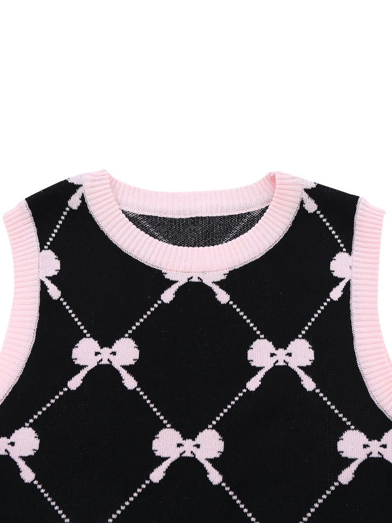 Robe noire à volants et imprimé nœud années 1960