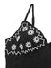 Robe noire bohème à fleurs brodées et nœud années 1970