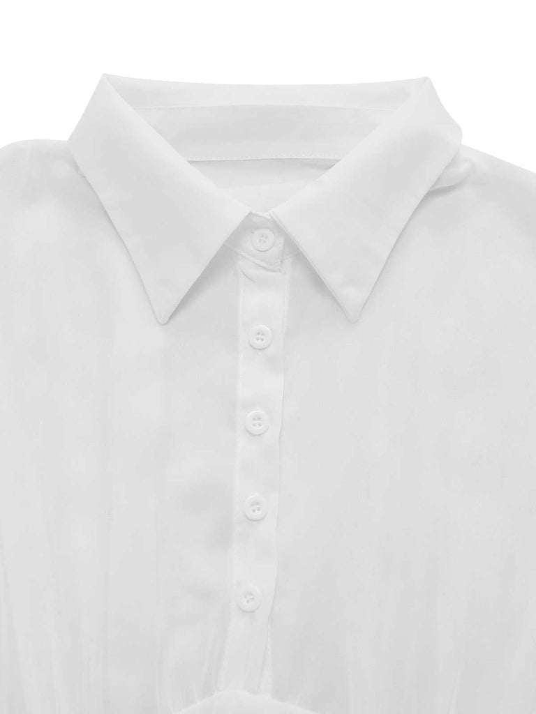 Robe chemise transparente manches longues des années 1970
