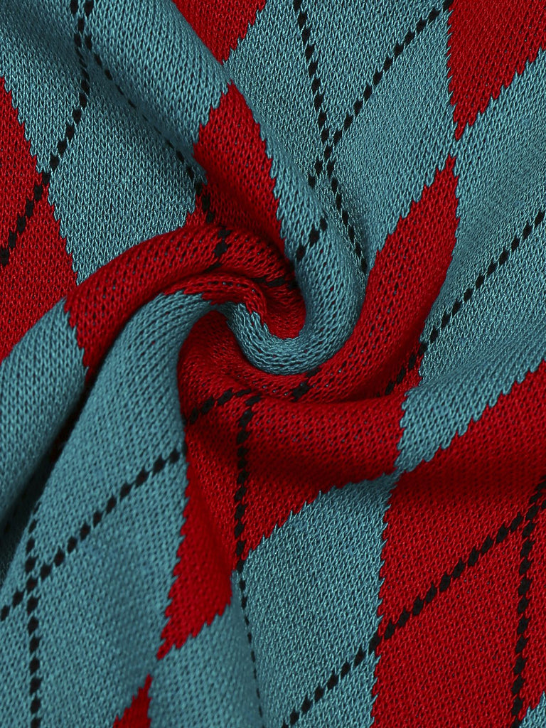 Pull à revers à carreaux losanges et blocs de couleur années 1930