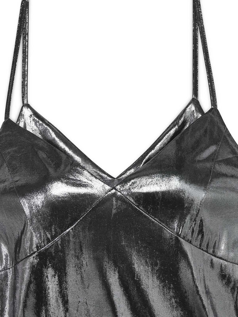 Robe sirène argentée fines bretelles années 1930