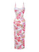 Robe longue moulante bretelles floral rose 1980s