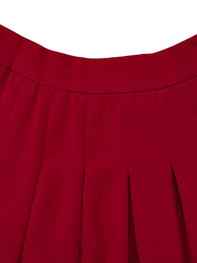 2PCS Gilet sans manches à col carré et jupe rouge années 1940