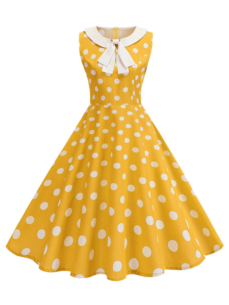 Robe sans manches à pois et col Claudine années 1950