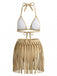 Ensemble Bikini Halter Franges Patchwork Kaki Années 1970 3