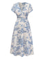 Robe bleu clair col V effet drapé et motif porcelaine années 50