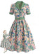 [Prévente] Robe Col Cranté Floral Bleu Clair Années 50