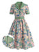 [Prévente] Robe Col Cranté Floral Bleu Clair Années 50