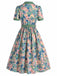 [Prévente] Robe Col Cranté Floral Bleu Clair Années 50