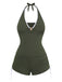 [Prévente] Ensemble Tankini Vert Col Bando à Cordon Froncé Années 50