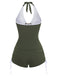 [Prévente] Ensemble Tankini Vert Col Bando à Cordon Froncé Années 50