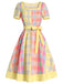 [Prévente] Robe Col Carré à Carreaux avec Cœur Jaune Clair Années 50