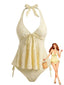 Ensemble tankini halter décolleté en V profond floral texturé années 1950