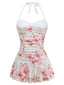 Maillot de bain dos nu roses froncé 1950s