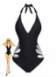 Maillot de bain une pièce noir à découpes florales années 1940