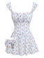 Maillot de bain volants fleurs carré blanc 1970s