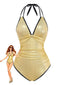 Maillot de bain une pièce licou fines bretelles métallisé brillant 1950s