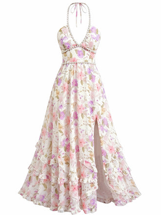 Robe Longue Dos-Nu Florale Multicolore Années 1930 2
