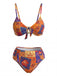 Ensemble Bikini Floral Paisley avec Anneau Fer à Cheval en Cristal Années 1970