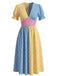 Robe Évasée Col V Patchwork à Carreaux Multicolore Années 1940