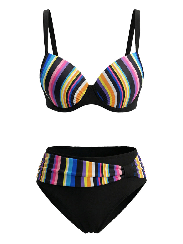 Ensemble Bikini Rayé Arc-en-Ciel Multicolore Années 1970