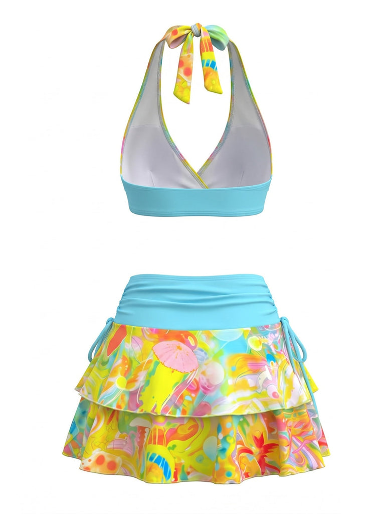 Ensemble Bikini Halter Imprimé Psychédélique Multicolore Années 80