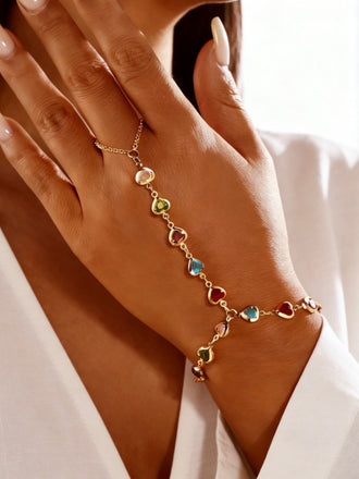 Bracelet Strass en Forme de Cœur Main-Doigt Multicolore 2