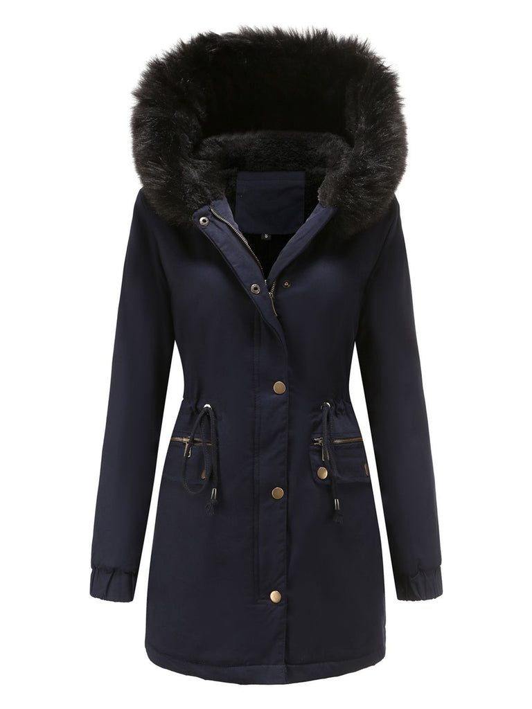 Manteau Années 50 Garnie de Fourrure Synthétique à Boucle