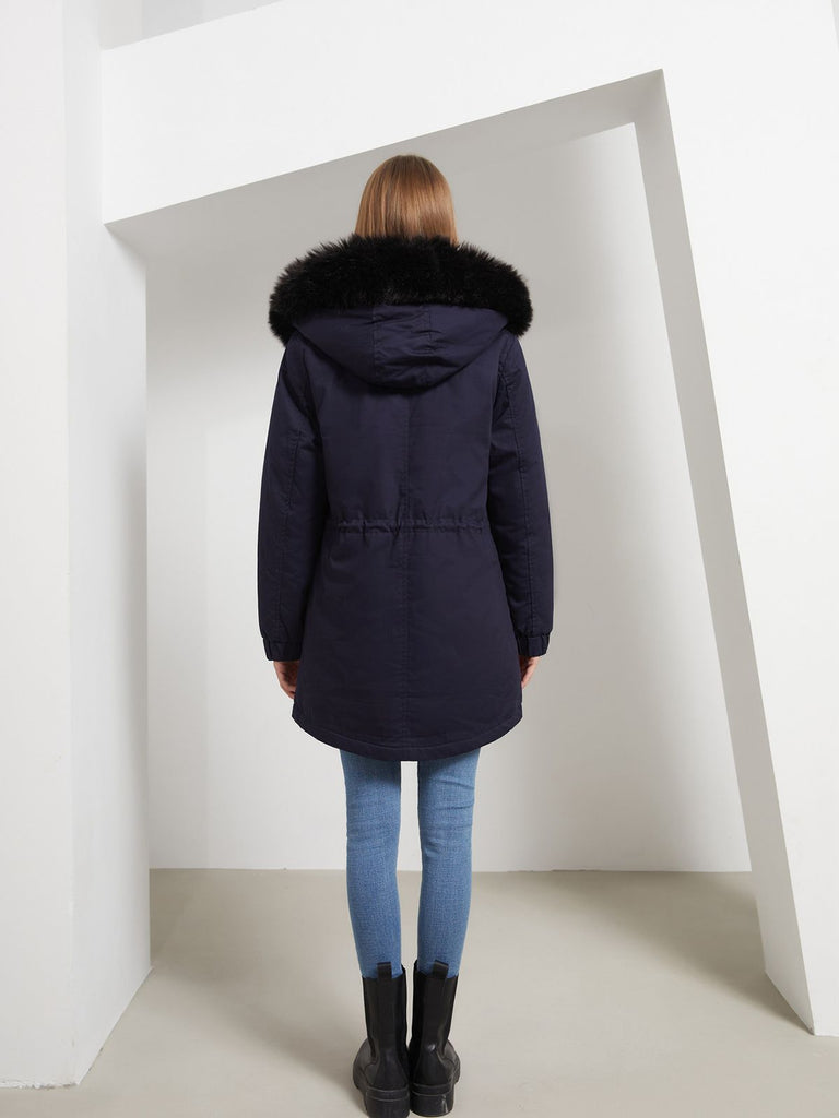 Manteau Années 50 Garnie de Fourrure Synthétique à Boucle