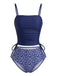 Ensemble Tankini Floral Cordon de Serrage Bleu Marine Années 1950 2
