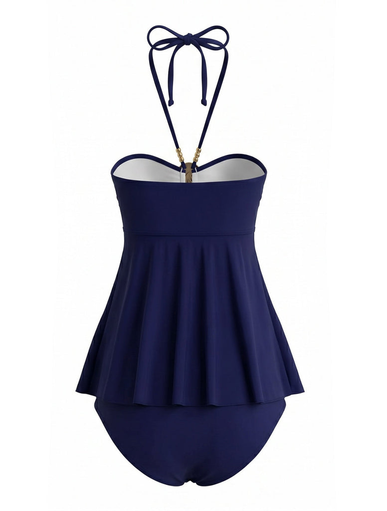 Uni Métallique Embellished Maillot de Bain Bleu marine Années 1980 2