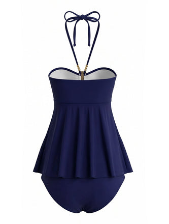 Uni Métallique Embellished Maillot de Bain Bleu marine Années 1980 2