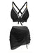 Devant : Ensemble bikini 3 pièces années 50 à boutons métalliques, style vintage élégant, parfait pour les passionnées de mode vintage.